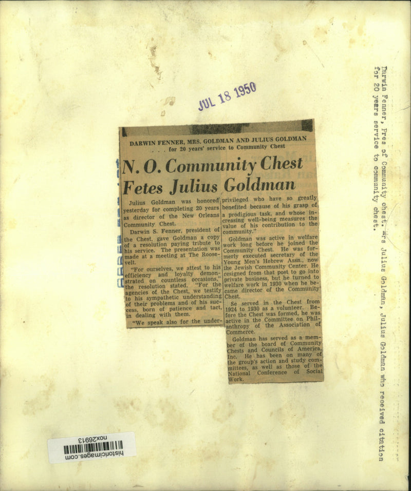 Load image into Gallery viewer, 1950 Press Photo New Orleans Community Chest Honors Julius Goldman - nox26913
