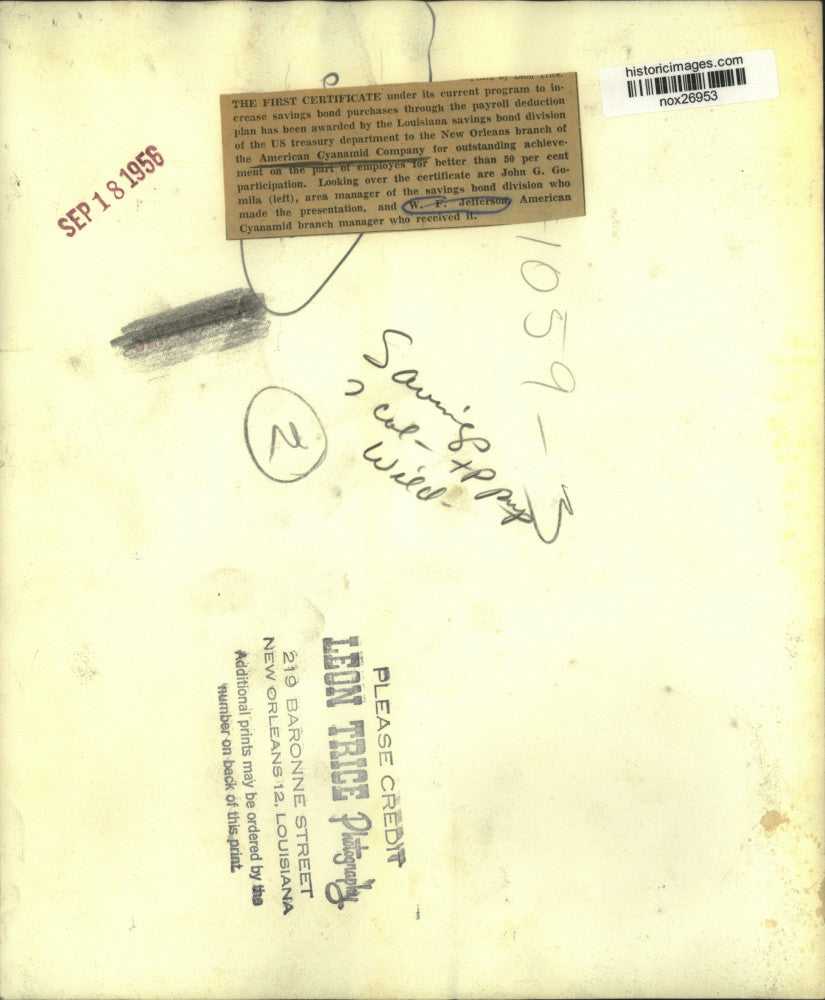 1956 Press Photo Treasury Department Savings Bond Program, American Cyanamid