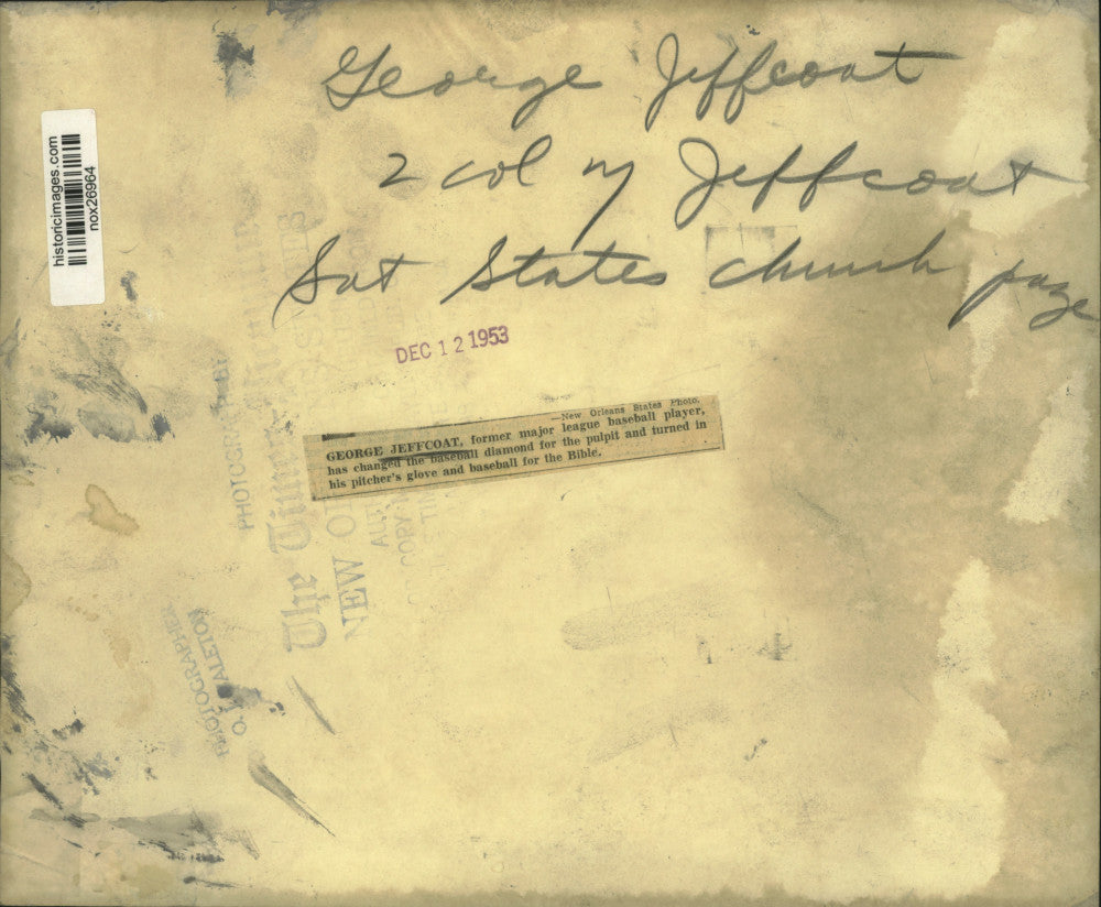 1953 Press Photo Baseball Pitcher Turned Baptist Minister George Jeffcoat