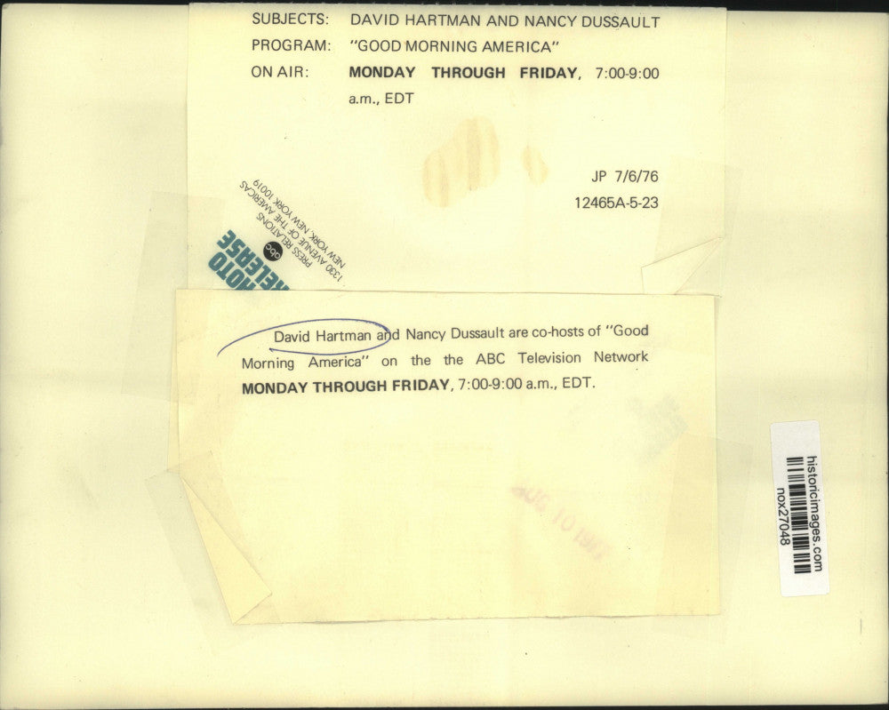 1976 Press Photo "Good Morning America" Co-Hosts David Hartman, Nancy Dussault