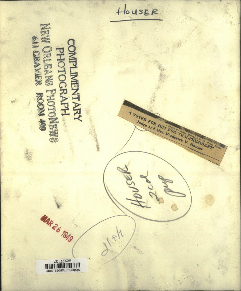 1949 Press Photo Judge and Mrs. Frederick F. Houser - nox27137