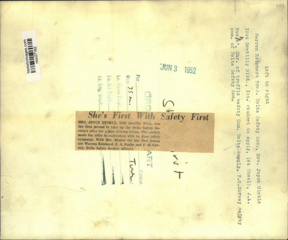 1952 Press Photo Delta Safety Society's First Sponsoree for Driving Lesson