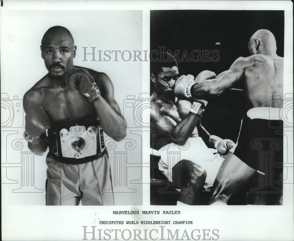 1985 Press Photo World Middleweight Boxing Champion Marvin Hagler - nox27191