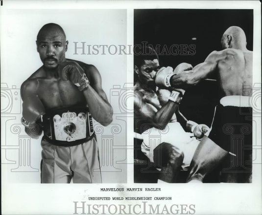 1985 Press Photo World Middleweight Boxing Champion Marvin Hagler - nox27191