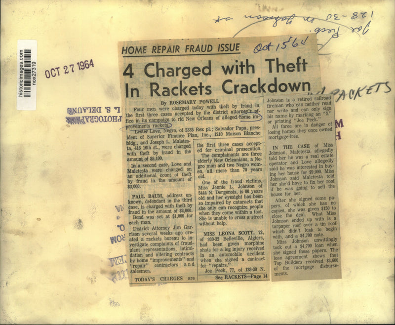 Load image into Gallery viewer, 1964 Press Photo Owner of 129-30 North Johnson Home Victim of Fraud, New Orleans
