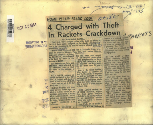 1964 Press Photo Owner of 129-30 North Johnson Home Victim of Fraud, New Orleans