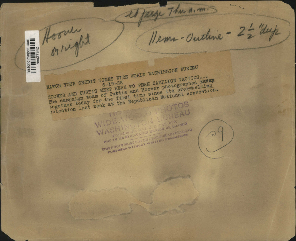 1928 Press Photo Running Mates Herbert Hoover & Charles Curtis Plan Campaign