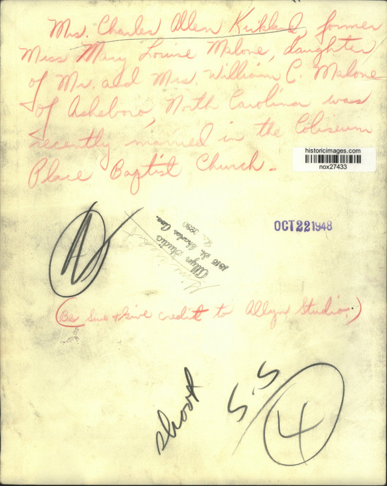 1948 Press Photo Mrs. Charles Allen Kirkland - nox27433