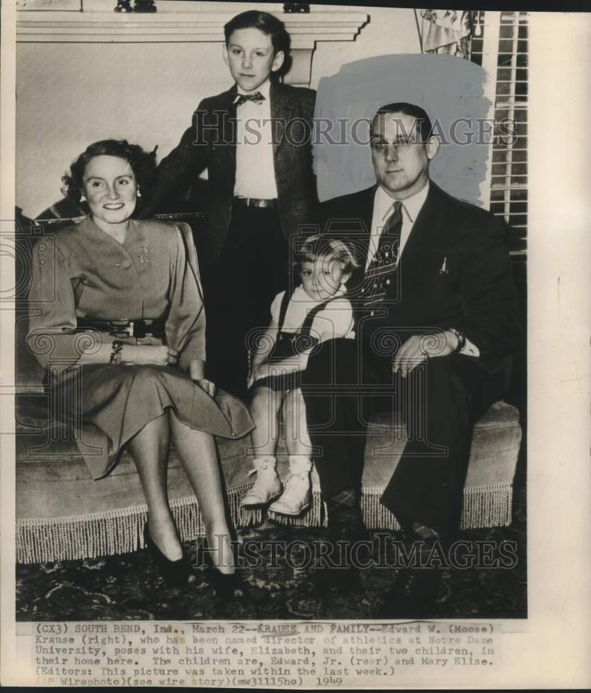 1949 Press Photo Notre Dame Athletics Director Edward W. Krause and Family