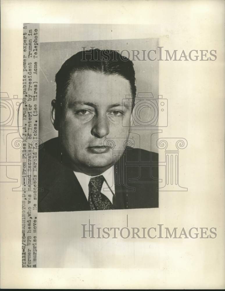 1946 Press Photo Secretary of the Interior J.A. Krug - nox27505