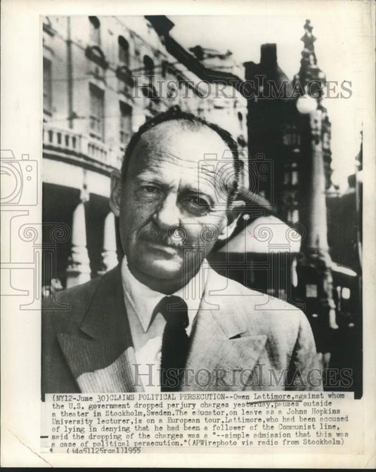 1955 Press Photo Johns Hopkins Lecturer & Author Owen Lattimore in Stockholm