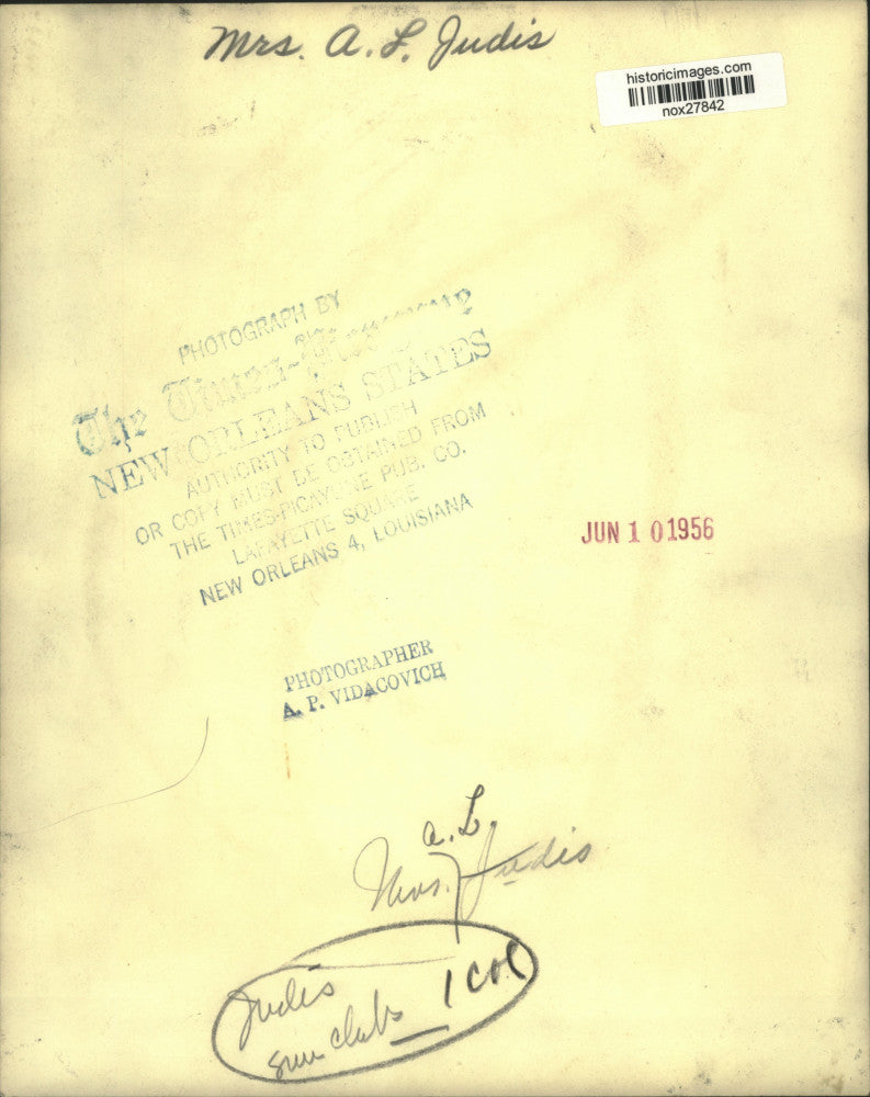 1956 Press Photo Mrs. A.L. Judis - nox27842