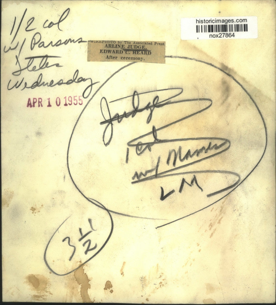 1955 Press Photo Actress Arline Judge and Husband Edward C. Heard after Wedding