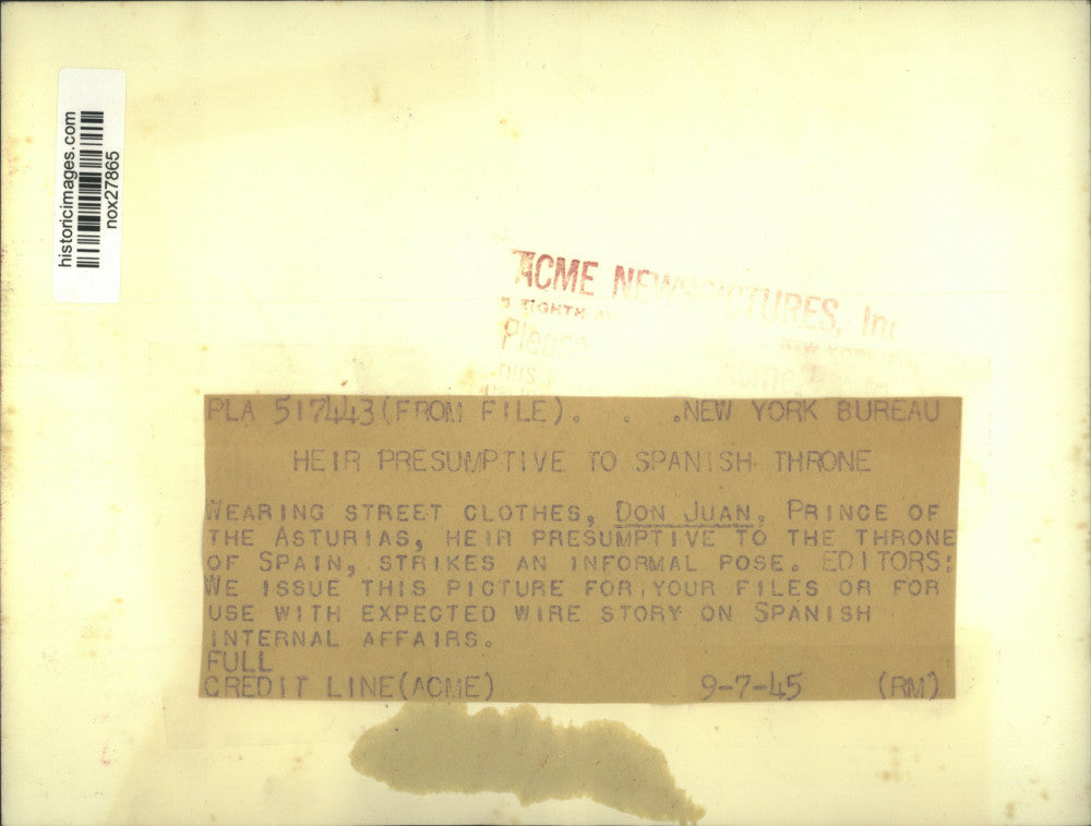 1945 Press Photo Don Juan, Prince of the Asturias, Spain - nox27865