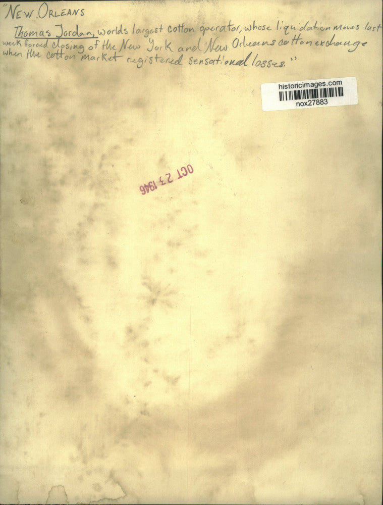 1946 Press Photo New Orleans Cotton Broker Thomas Jordan - nox27883