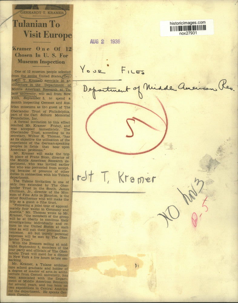1938 Press Photo Tulane Architecture Associate Gerhardt T. Kramer - nox27931
