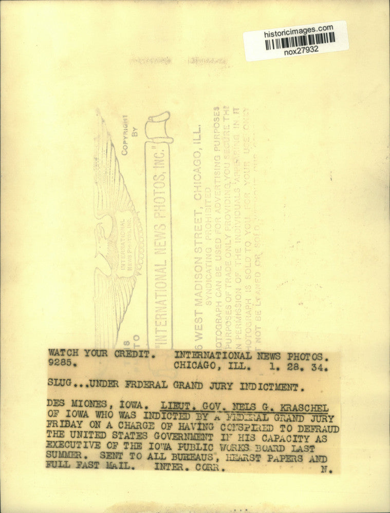 1934 Press Photo Iowa Lieutenant Governor Nels G. Kraschel - nox27932