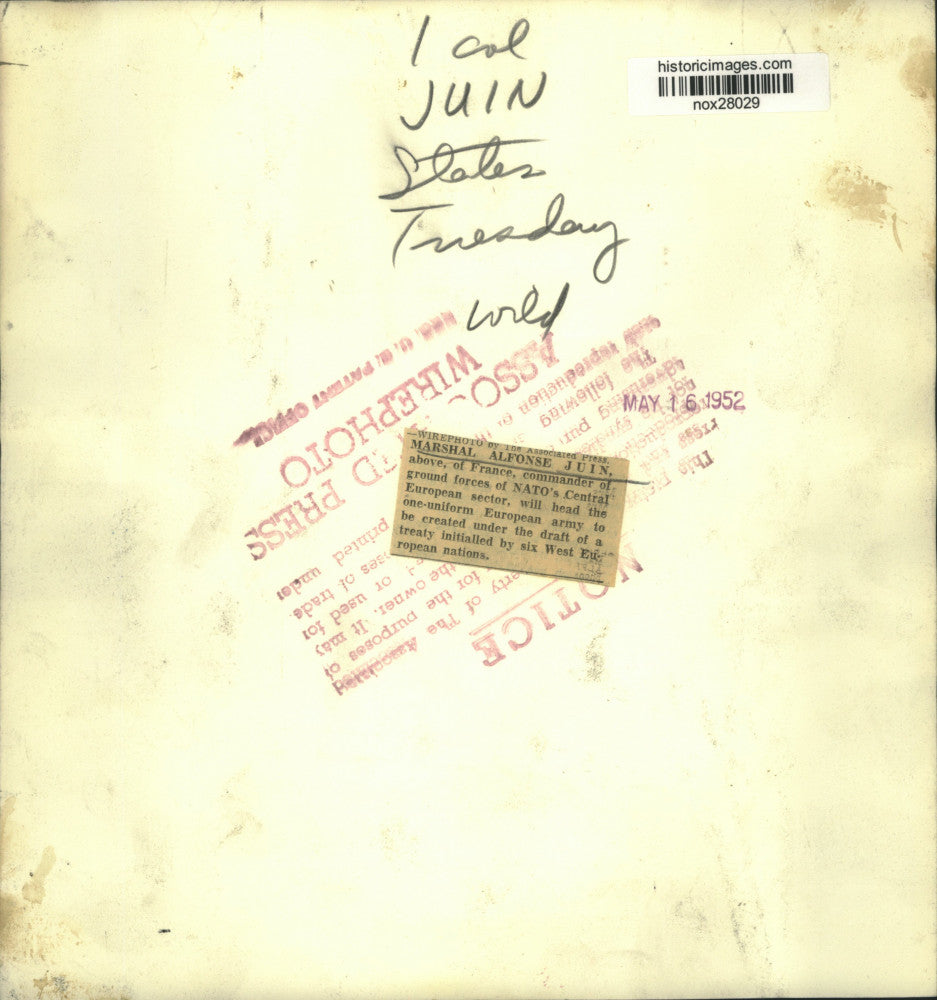 1952 Press Photo Marshal Alfonse Juin of France to Head New European Army