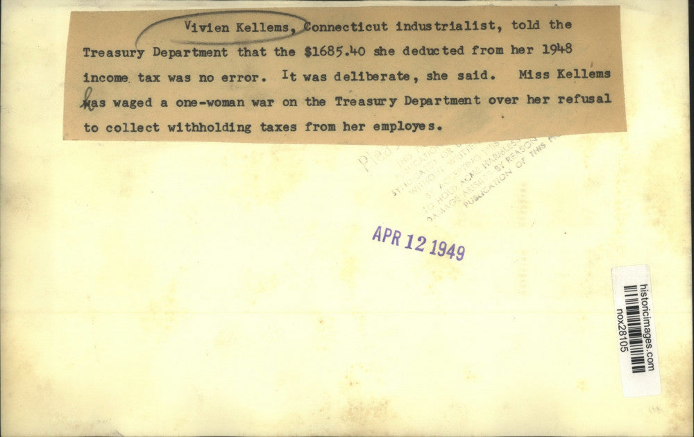 1949 Press Photo Connecticut Industrialist Vivien Kellems - nox28105
