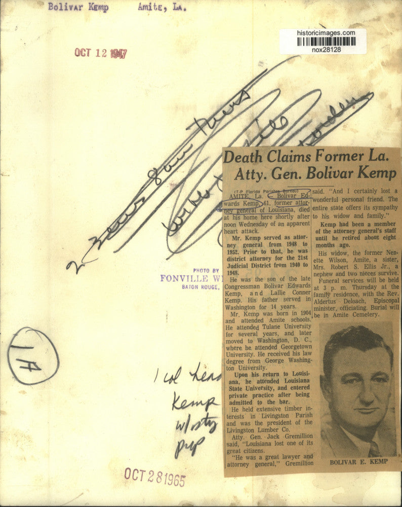 1947 Press Photo District Attorney General Bolivar Kemp, 21st Judicial District