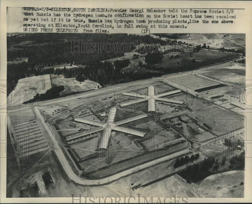 1953 Press Photo Air View of H-Bomb Production Plant in Ellenton, South Carolina