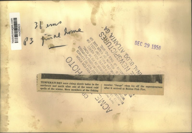 Load image into Gallery viewer, 1950 Press Photo Crew Members Chop Ice Off Fishing Trawler "Surge" in Boston
