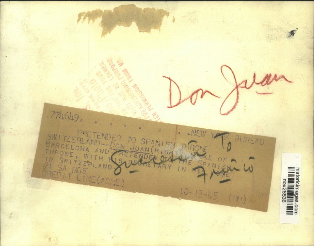 1945 Press Photo Spain's Duke of Barcelona Don Juan & Secretary at Swiss Home