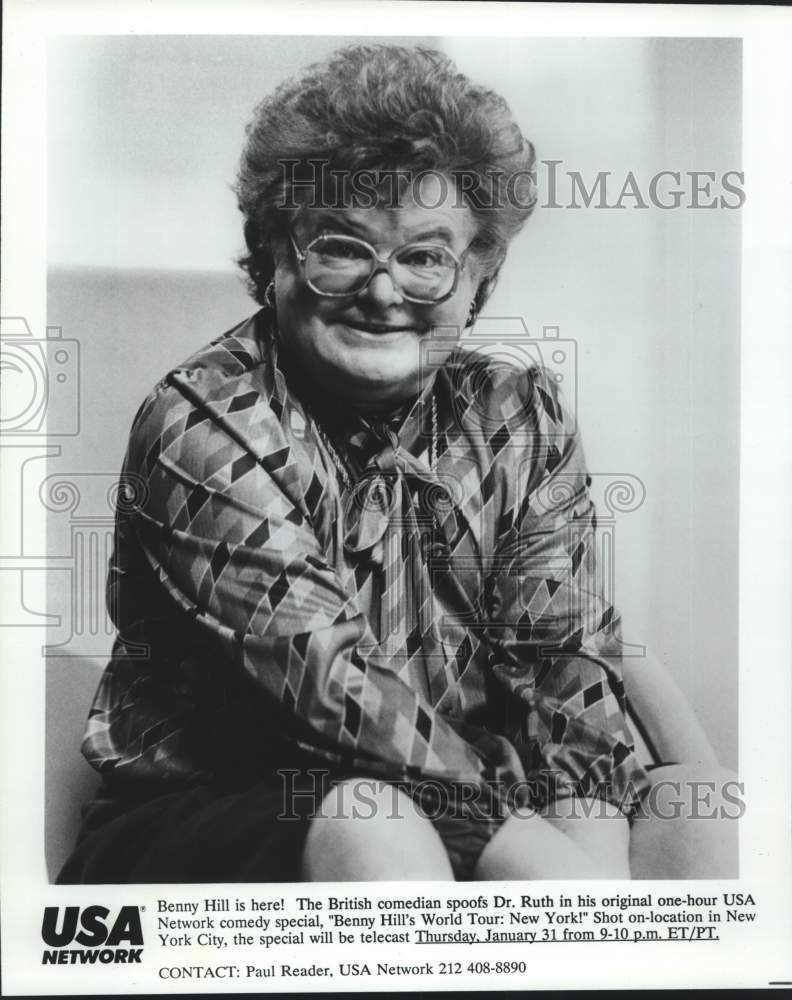Press Photo Comedian Benny Hill Spoofs Dr. Ruth in his Comedy TV Special