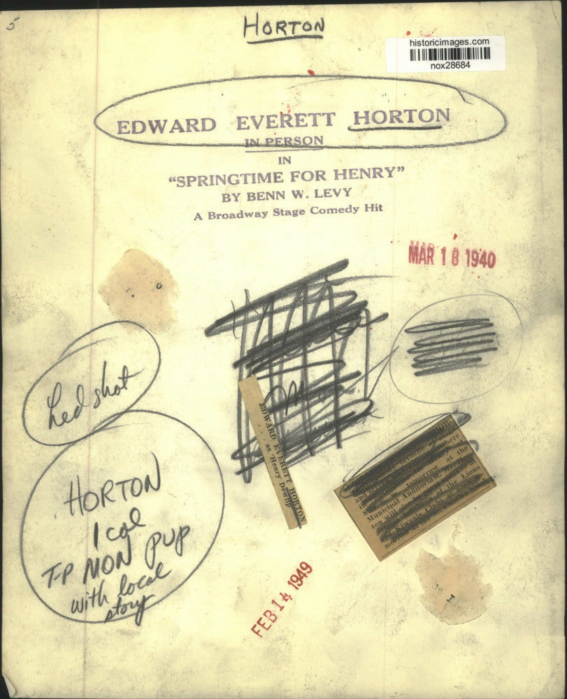 1940 Press Photo Actor Edward Everett Horton of Play "Springtime for Henry"