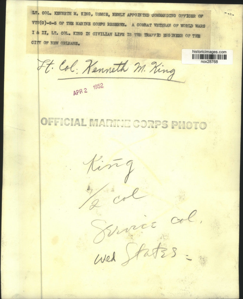 1952 Press Photo Lieutenant Colonel Kenneth M. King, Marine Corps Reserve