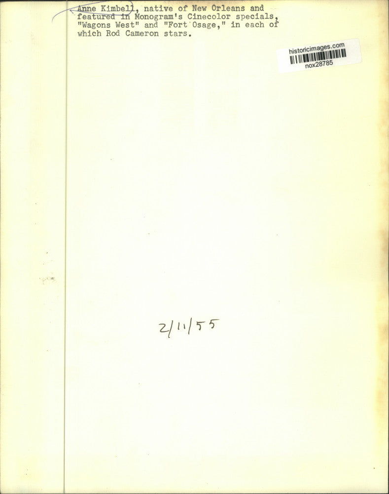 1955 Press Photo Actress Anne Kimbell of "Wagons West" & "Fort Osage"