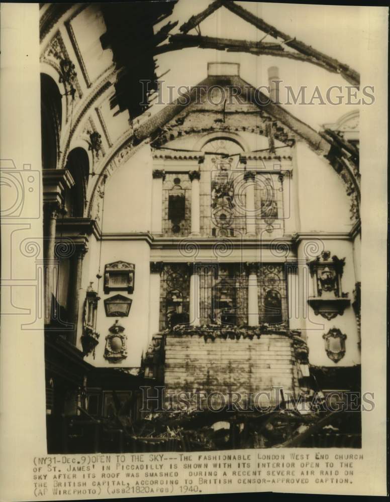 1940 Press Photo St. James&#39; Church in London Open to Sky after Bombing