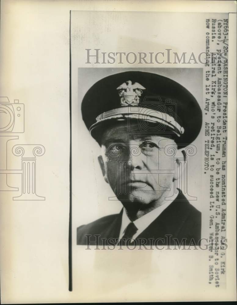1949 Press Photo U.S. Ambassador to Belgium Admiral Alan G. Kirk - nox28838