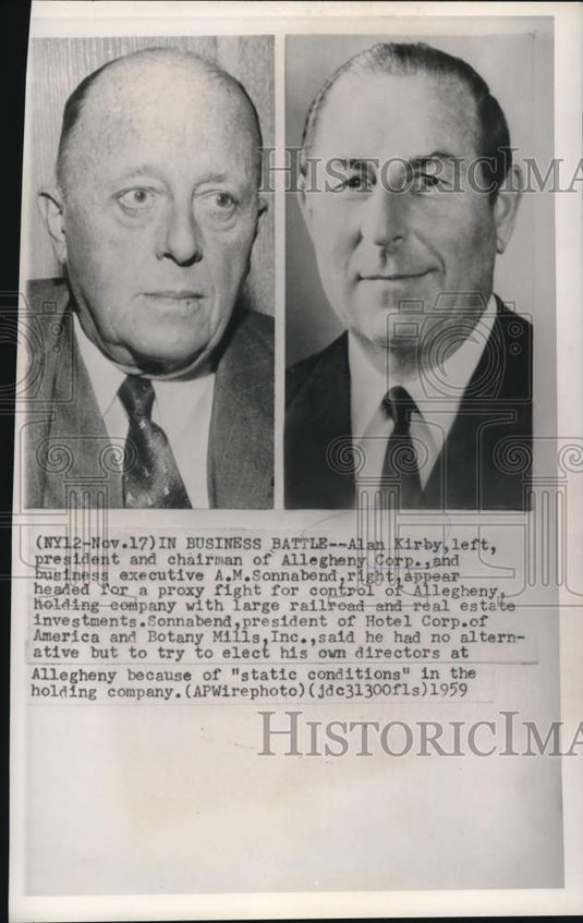 1959 Press Photo Allegheny Corp. executives Alan Kirby (left) & A.M. Sonnabend