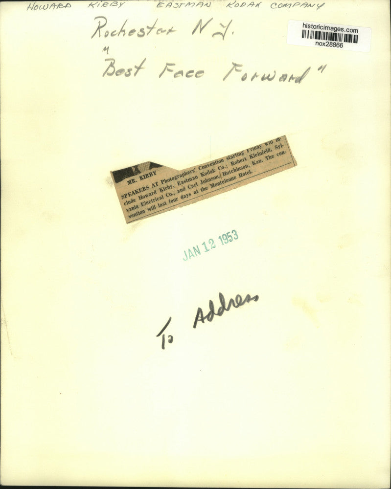 1953 Press Photo Eastman Kodak Company's Howard Kirby of Rochester, New York