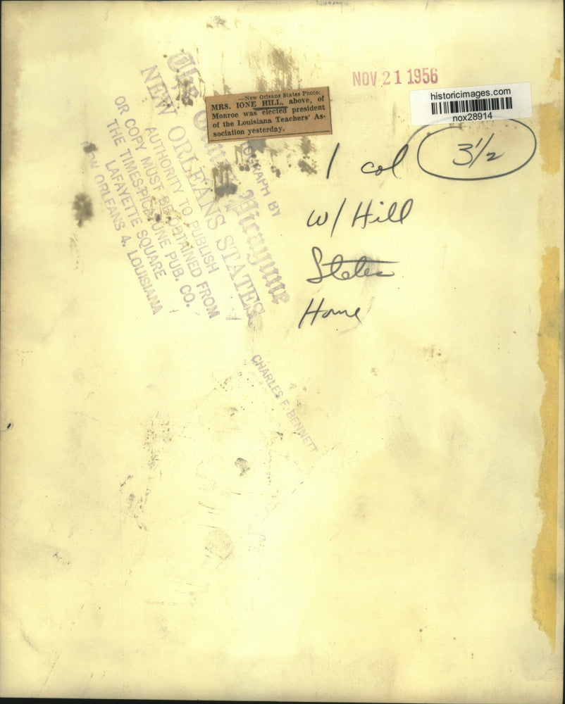 1956 Press Photo Louisiana Teachers' Association President Mrs. Ione Hill