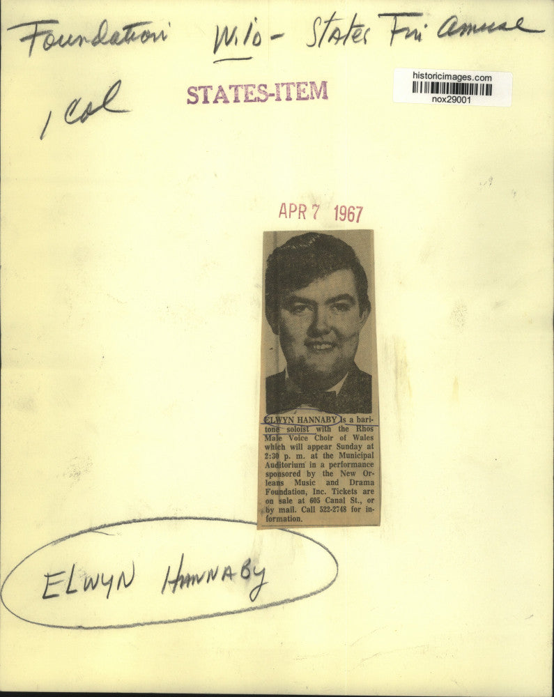 1967 Press Photo Rhos Male Voice Choir Baritone Soloist Elwyn Hannaby