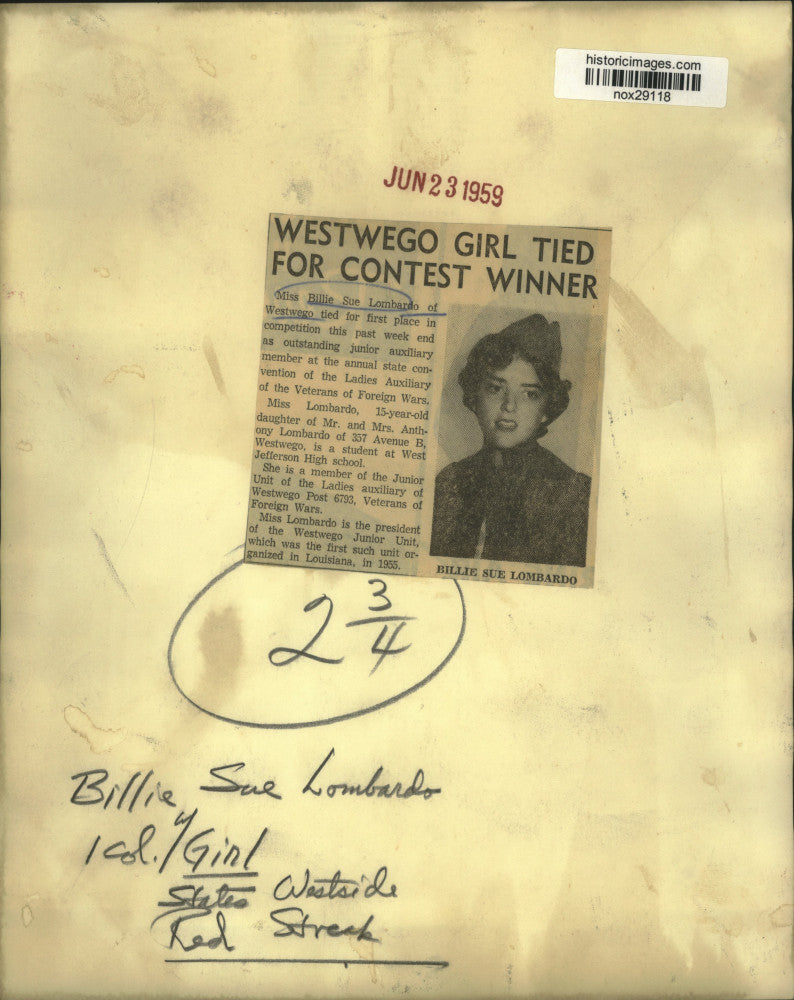 1959 Press Photo VFW Junior Auxiliary Member Billie Sue Lombardo - nox29118