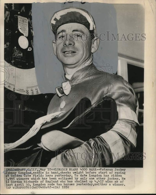 1952 Press Photo Horse Jockey Johnny Longden - nox29193