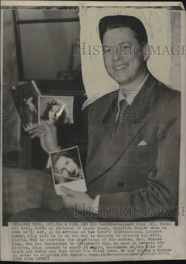 Load image into Gallery viewer, 1951 Press Photo Texas Oil Heir Sheppard King III &amp; Photos of Dancer Girlfriend
