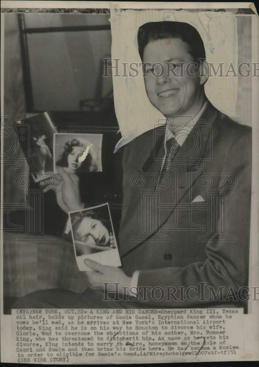 1951 Press Photo Texas Oil Heir Sheppard King III & Photos of Dancer Girlfriend