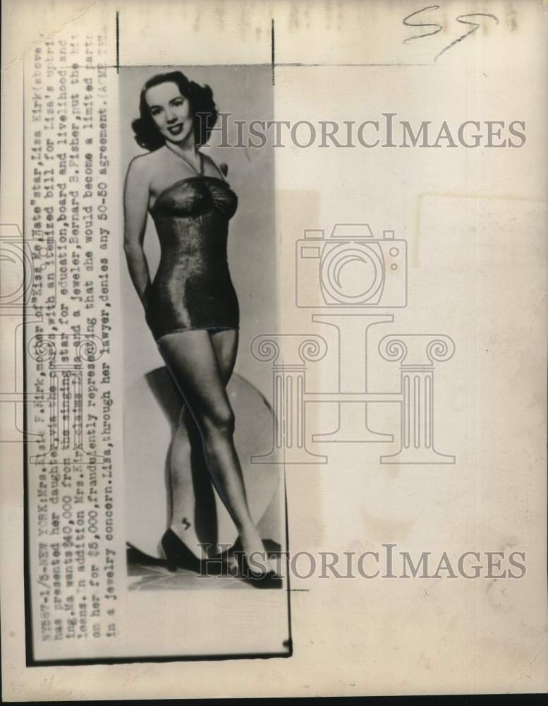1950 Press Photo Singer-Actress Lisa Kirk - nox29273