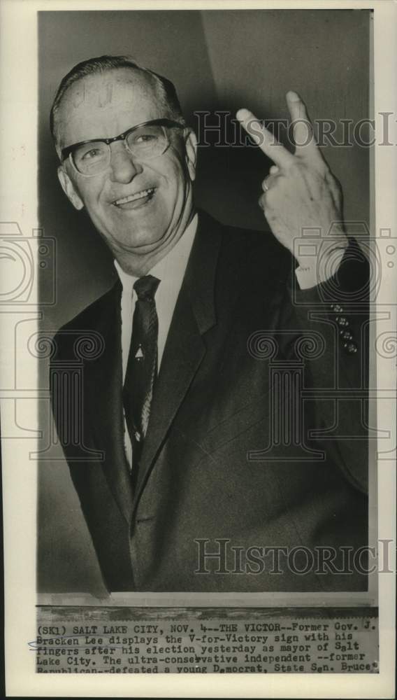 1959 Press Photo Former Governor J. Bracken Lee Wins Salt Lake City Mayoral Race