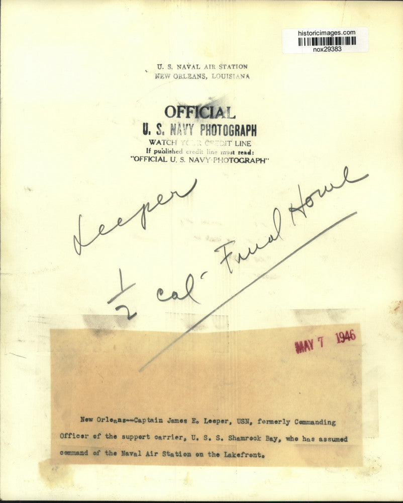 1946 Press Photo New Orleans Naval Air Station Commander Captain James E. Leaper