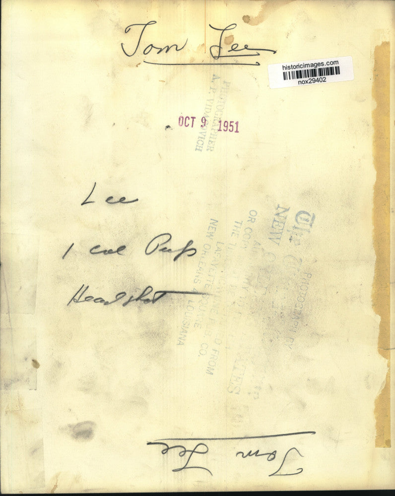 1951 Press Photo Tom Lee - nox29402