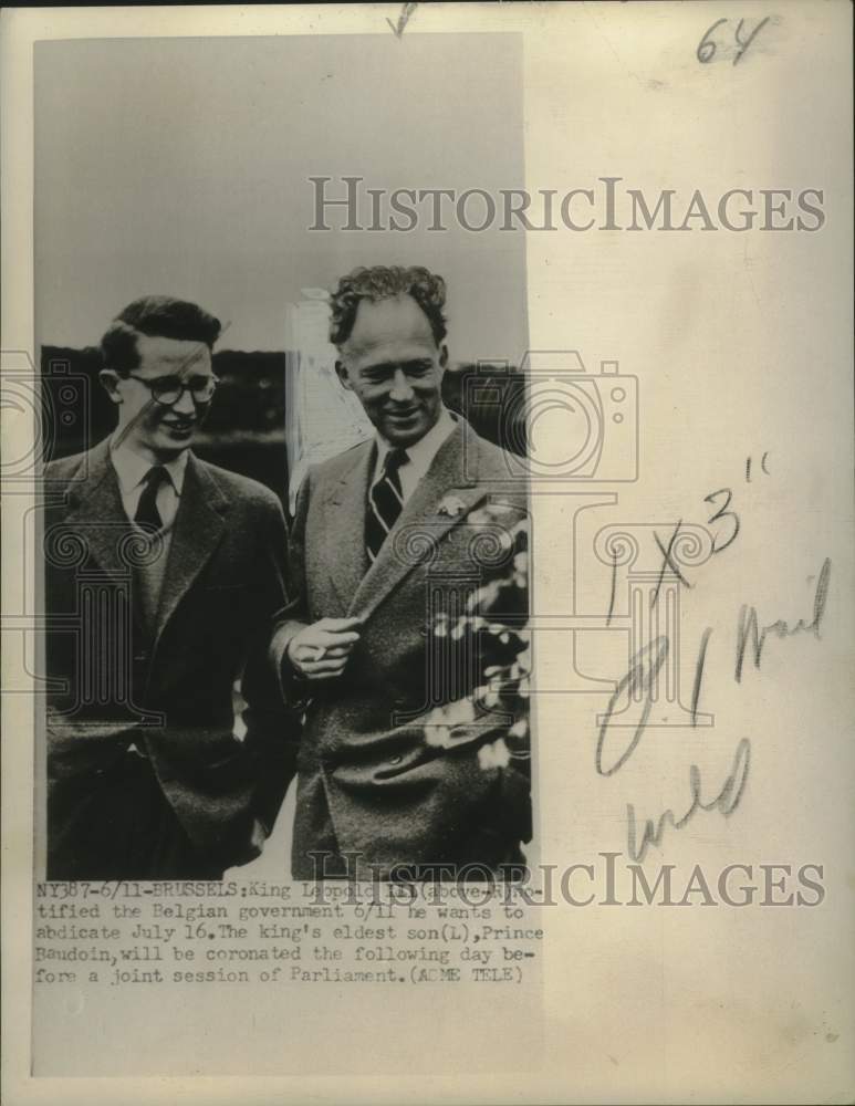 1951 Press Photo King Leopold III of Belgium &amp; Son Baudoin - nox29426