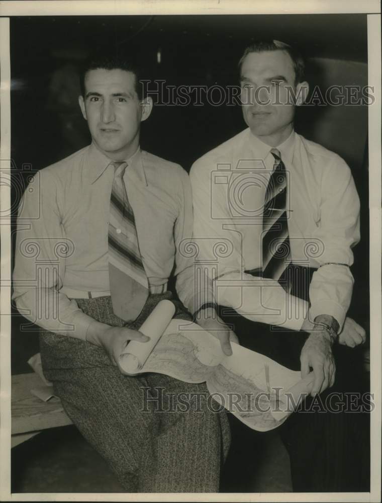 1946 Press Photo Russian Air Hero and Aide Map Upcoming Artic Flight - nox29457