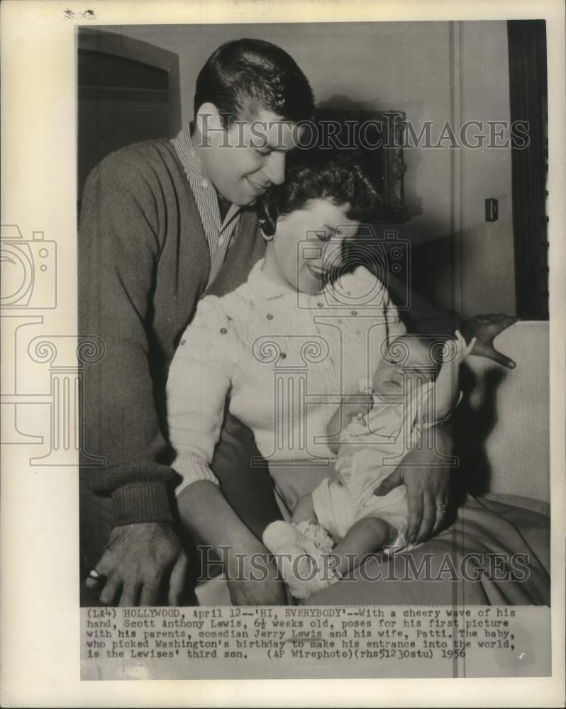1956 Press Photo Comedian Jerry Lewis, Wife Patti and New Son, Scott Anthony