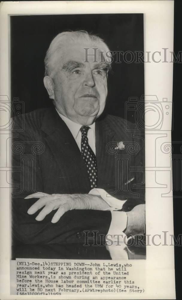 1959 Press Photo United Mine Workers President before House Labor Committee