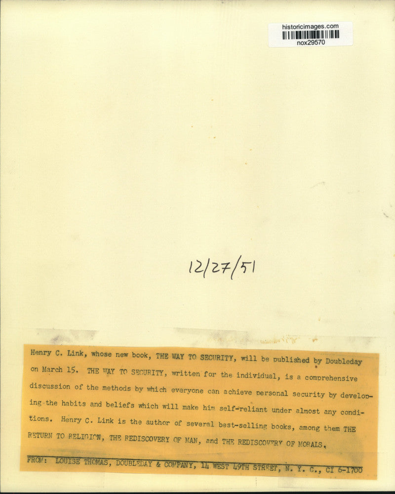 1951 Press Photo Best-Selling Author Henry C. Link - nox29570